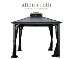 Allen + Roth 10x10 Ft Black Steel Gazebo with Hardtop Roof and Screen