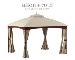 Allen + Roth 12x10 Ft Brown Semi-Permanent Gazebo with Soft Top Roof and Screen