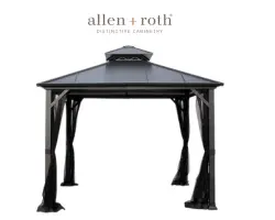Allen + Roth 10x10 Ft Black Steel Gazebo with Hardtop Roof