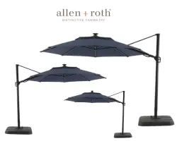 Allen + Roth 11-Ft Blue Aluminum Cantilever Patio Umbrella with Lights