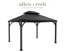 Allen + Roth 12x10 Ft Black Semi-Permanent Gazebo with Hardtop Steel Roof